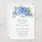 Elegante Watercolor Blue Hydrangea Blumenhochzeit Einladung (Vorderseite)