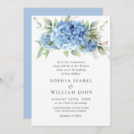 Elegante Watercolor Blue Hydrangea Blumenhochzeit Einladung