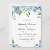 Elegante Watercolor Blue Hydrangea Blumenhochzeit Einladung (Vorderseite)