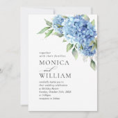Elegante Watercolor Blue Hydrangea Blumenhochzeit Einladung (Vorderseite)