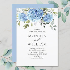 Elegante Watercolor Blue Hydrangea Blumenhochzeit Einladung