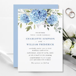 Elegante Watercolor Blue Hydrangea Blumenhochzeit Einladung