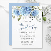 Elegante Watercolor Blue Hydrangea Blumenhochzeit Einladung