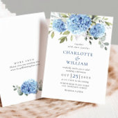 Elegante Watercolor Blue Hydrangea Blumenhochzeit Einladung