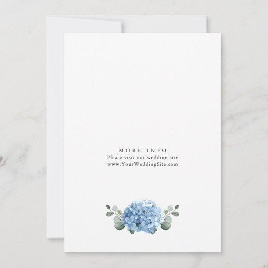 Elegante Watercolor Blue Hydrangea Blumenhochzeit Einladung (Rückseite)
