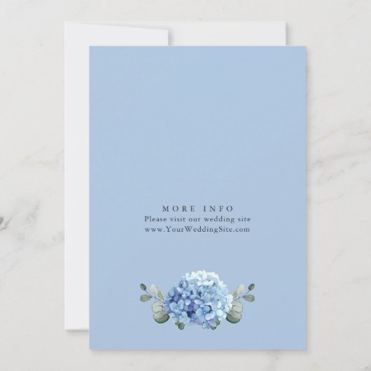 Elegante Watercolor Blue Hydrangea Blumenhochzeit Einladung (Rückseite)