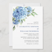 Elegante Watercolor Blue Hydrangea Blumenhochzeit Einladung (Vorderseite)