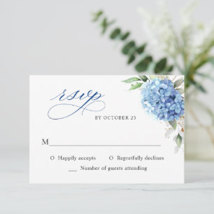 Elegante Watercolor Blue Hydrangea Blumenhochzeit RSVP Karte
