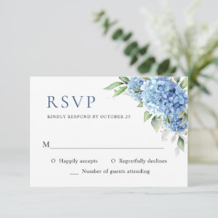 Elegante Watercolor Blue Hydrangea Blumenhochzeit RSVP Karte