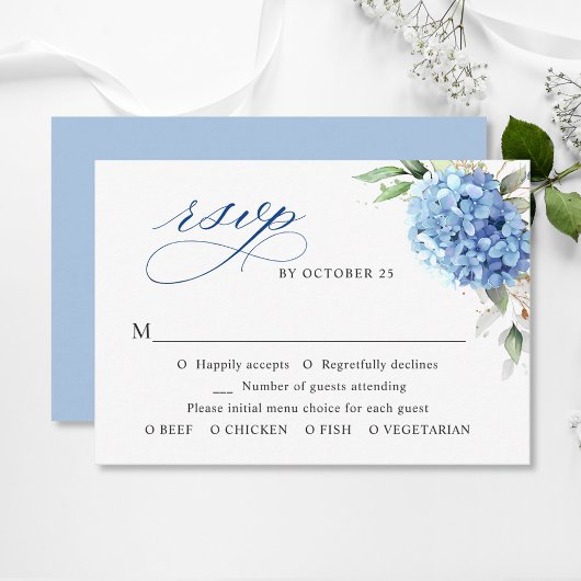 Elegante Watercolor Blue Hydrangea Blumenhochzeit RSVP Karte
