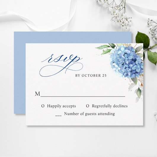 Elegante Watercolor Blue Hydrangea Blumenhochzeit RSVP Karte