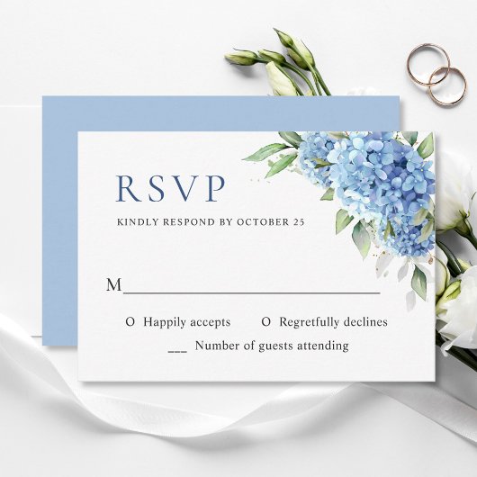 Elegante Watercolor Blue Hydrangea Blumenhochzeit RSVP Karte