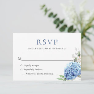 Elegante Watercolor Blue Hydrangea Blumenhochzeit RSVP Karte