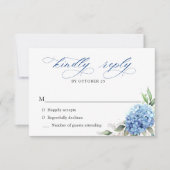 Elegante Watercolor Blue Hydrangea Blumenhochzeit RSVP Karte (Vorderseite)