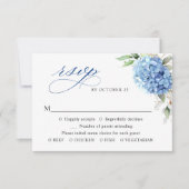 Elegante Watercolor Blue Hydrangea Blumenhochzeit RSVP Karte (Vorderseite)