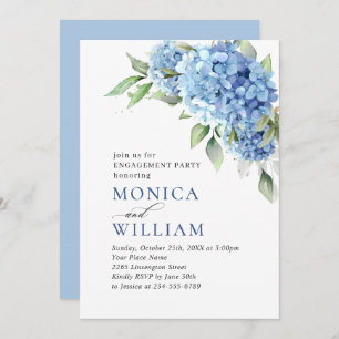 Elegante Watercolor Blue Hydrangea ENGAGEMENT PART Einladung