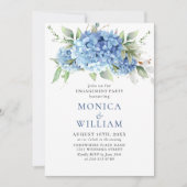 Elegante Watercolor Blue Hydrangea ENGAGEMENT PART Einladung (Vorderseite)