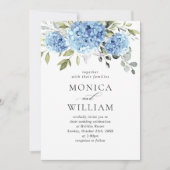 Elegante Watercolor Blue Hydrangea Wedding QR Code Einladung (Vorderseite)