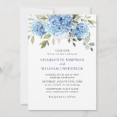 Elegante Watercolor Blue Hydrangea Wedding QR Code Einladung (Vorderseite)