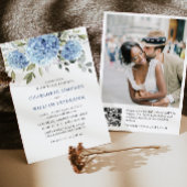 Elegante Watercolor Blue Hydrangea Wedding QR Code Einladung