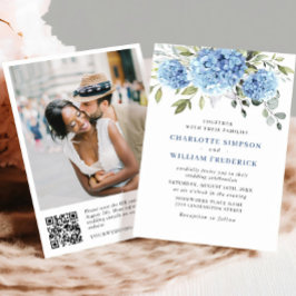 Elegante Watercolor Blue Hydrangea Wedding QR Code Einladung