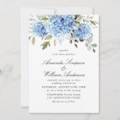 Elegante Watercolor Blue Hydrangea Wedding QR Code Einladung (Vorderseite)
