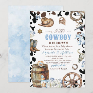 Elegante Watercolor Blue Little Cowboy Baby Shower Einladung