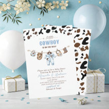 Elegante Watercolor Blue Little Cowboy Baby Shower