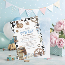 Elegante Watercolor Blue Little Cowboy Baby Shower