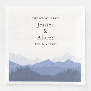 Elegante Watercolor Blue Mountain Wedding Party Serviette