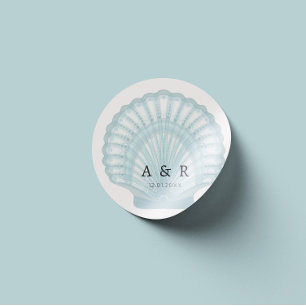 Elegante Watercolor Blue Muschel Wedding Runder Aufkleber