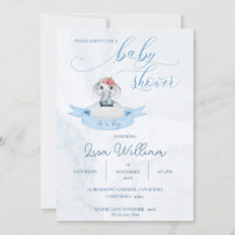 Elegante Watercolor Blue Niedlich Elephant Baby Sh