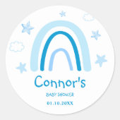 Elegante Watercolor Blue Rainbow Baby Shower Runder Aufkleber (Vorderseite)