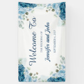 Elegante Watercolor Blue Rose Blumenhochzeit Banner (Vertikal)