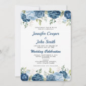 Elegante Watercolor Blue Rose Blumenhochzeit Einladung (Vorderseite)