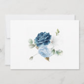 Elegante Watercolor Blue Rose Blumenhochzeit Save The Date (Rückseite)