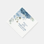 Elegante Watercolor Blue Rose Blumenhochzeit Serviette (Ecke)