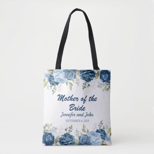 Elegante Watercolor Blue Rose Blumenhochzeit Tasche (Vorderseite)