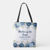 Elegante Watercolor Blue Rose Blumenhochzeit Tasche (Rückseite)