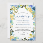 Elegante Watercolor Blue Yellow Rose Garden Weddin Einladung (Vorderseite)