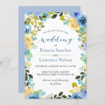 Elegante Watercolor Blue Yellow Rose Garden Weddin