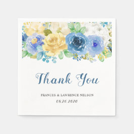 Elegante Watercolor Blue Yellow Rose Garden Weddin Serviette