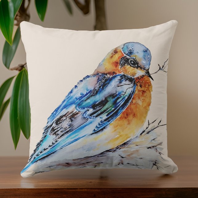 Elegante Watercolor Bluebird Nature Kissen (Von Creator hochgeladen)
