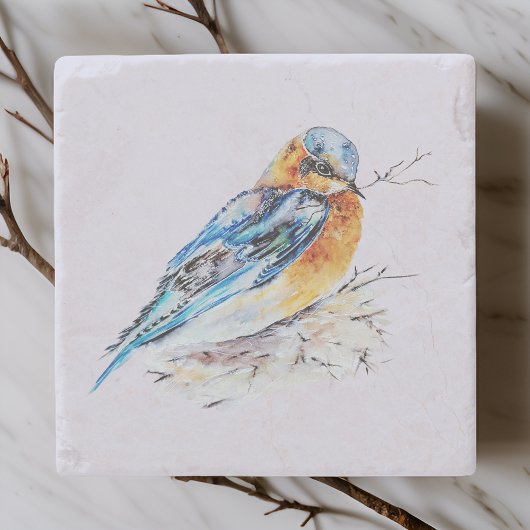 Elegante Watercolor Bluebird Nature Steinuntersetzer