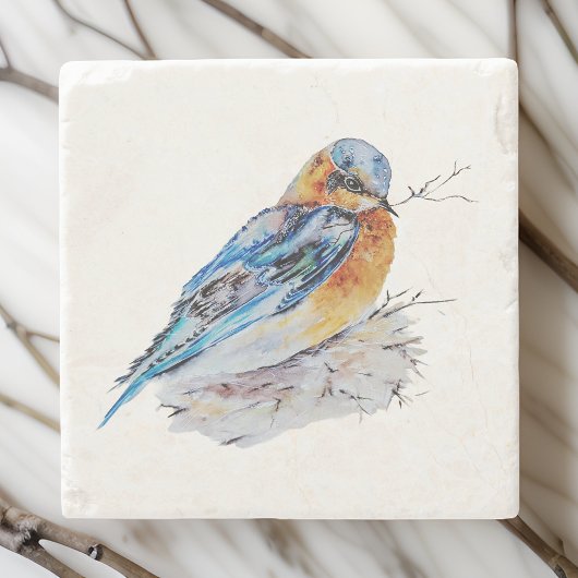 Elegante Watercolor Bluebird Nature Steinuntersetzer