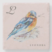 Elegante Watercolor Bluebird Personalize Steinuntersetzer (Vorderseite)