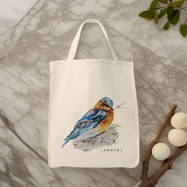 Elegante Watercolor Bluebird Personalize Tragetasche