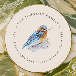 Elegante Watercolor Bluebird Rücksendeadresse Runder Aufkleber