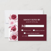Elegante Watercolor Blume Burgundy Wedding RSVP Karte (Vorderseite)