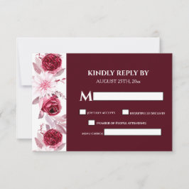 Elegante Watercolor Blume Burgundy Wedding RSVP Karte